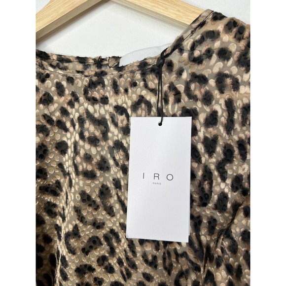 IRO Rusko Strong Shoulder Silk Crew Neck Leopard Top Women's Multi Size: XS NWT - Picture 5 of 10